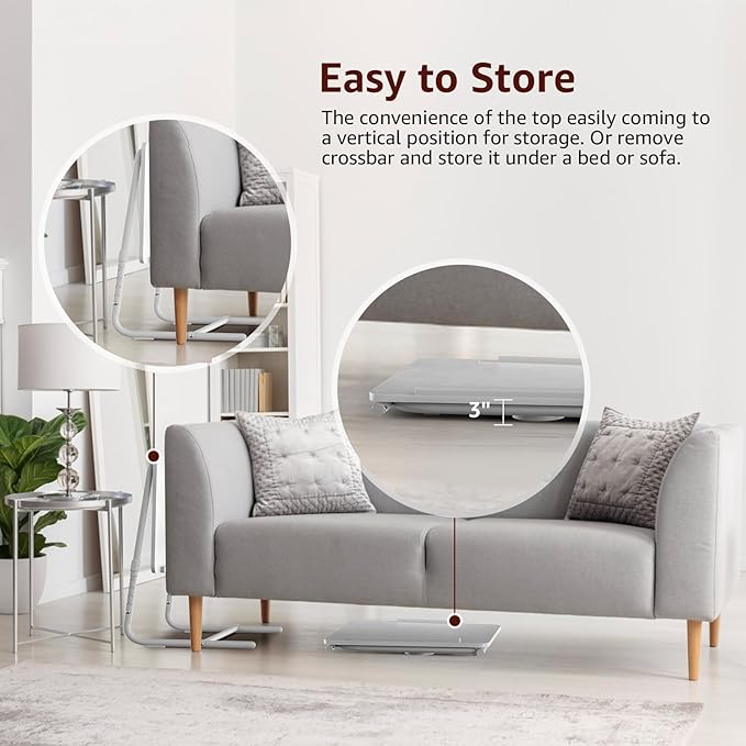 TV Trays Set of 2 - Folding TV Tray Adjustable Dinner Trays for Eating On Couch Wooden Tables Mate Stand Foldable White Desk with Cup Holder Portable