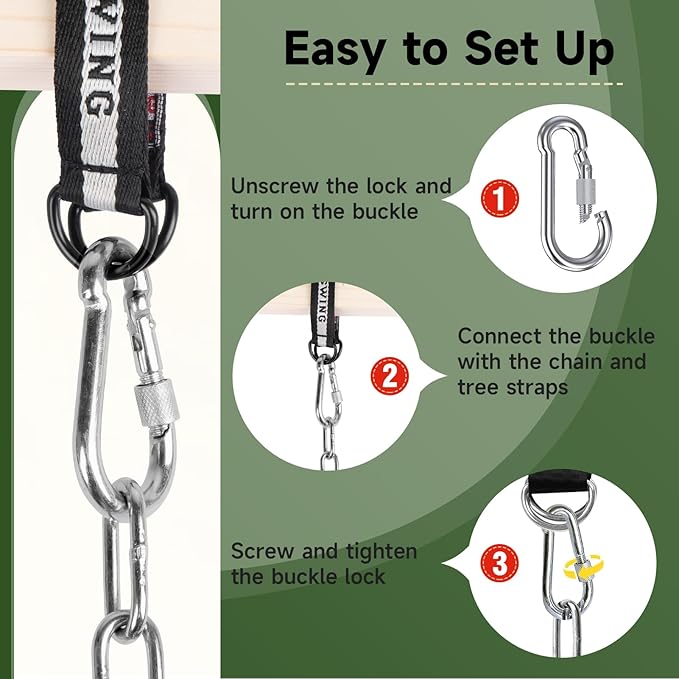 Decorlife Outdoor Swings Seats with 66" Rust-Resistant Heavy Duty Chain, Playground Swing Set Accessories Replacement Anti-Slip Seats, Backyard Swing Support 330lb for Kids or Adults (Green)