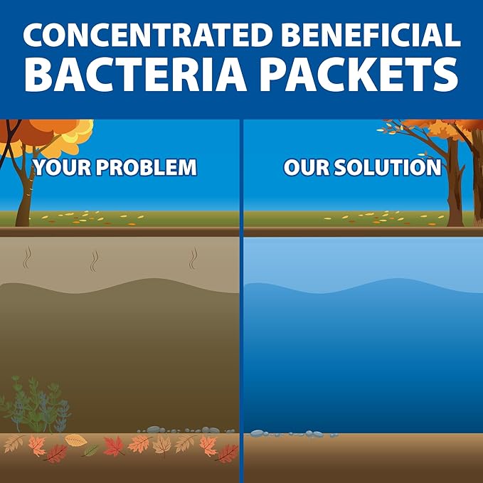 The Pond Guy Seasonal Defense, Spring & Fall Beneficial Bacteria, Barley & Enzymes, Cold Water Pond Sludge & Scum Treatment, Fish & Plant Safe, 12 Packets