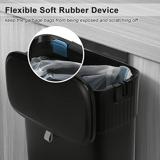 ELPHECO Hanging Trash Can with Lid 2.5 Gallon Kitchen Compost Bin for Under Sink, Plastic Wall-Mounted Garbage Can, Small Kitchen Trash Bin, Small Trash Can with Lid for Office, Bathroom, Black