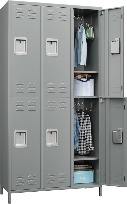 METAN Metal Locker for School Office Gym Bedroom,6 Doors Steel Storage Locker Cabinet for Employees,Industrial Storage Locker with 1 Shelves,Assembly Required (6 Door-Light Gray)