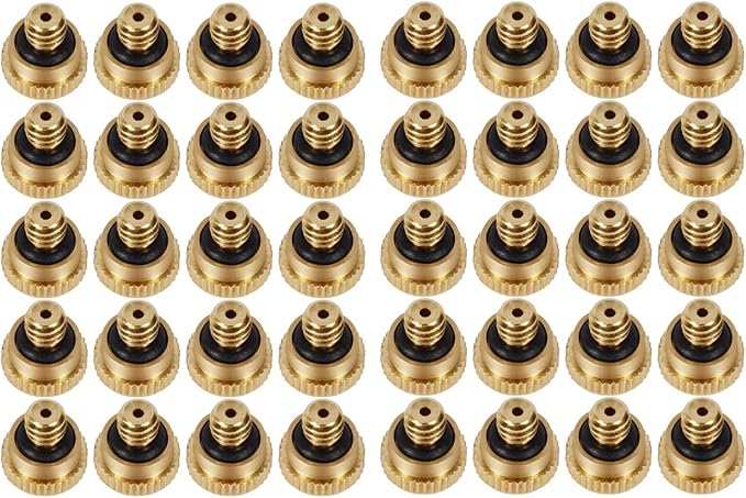 Brass Misting Nozzles 0.016" Orifice (0.4mm) 10/24 UNC, Water Mister Parts Fog Nozzles for Patio Misting System Outdoor Cooling System (40pcs)