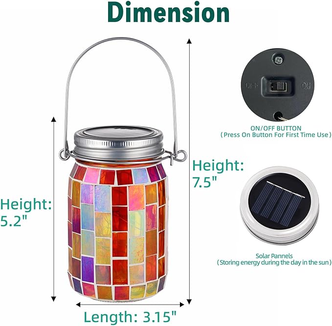 VOREEN 2 Pack Mosaic Solar Lanterns, Outdoor Glass Hanging Lights, Solar Table Lamps, Waterproof Night Lights, Color Jar Lights Easter Gifts, Decor for Garden, Patio, Yard, Balcony, Blue&Orange
