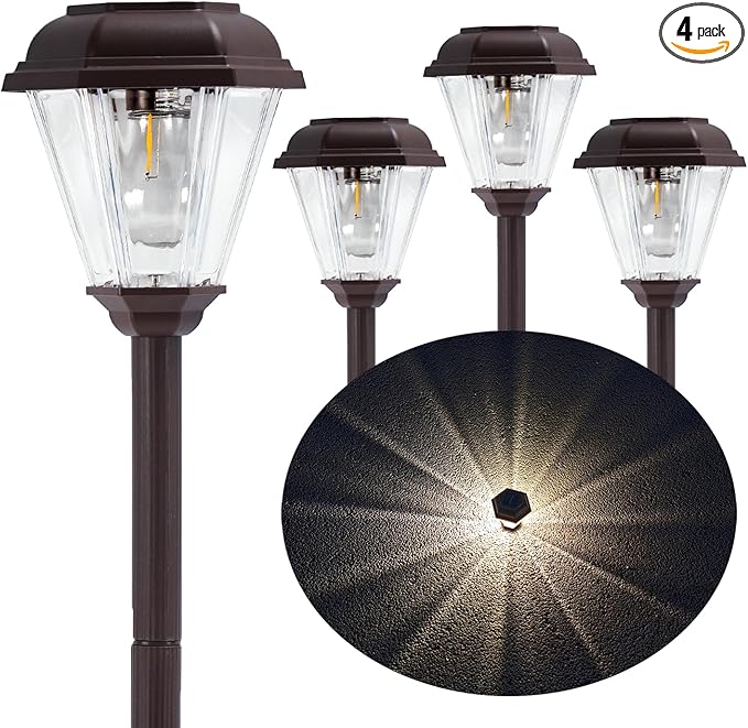 Solar Pathway Lights Outdoor 4 Pack, Upgraded 1000mAh Battery Up to 12Hrs, Solar Lights Outdoor Waterproof IP65, Warm White Landscape Light for Garden