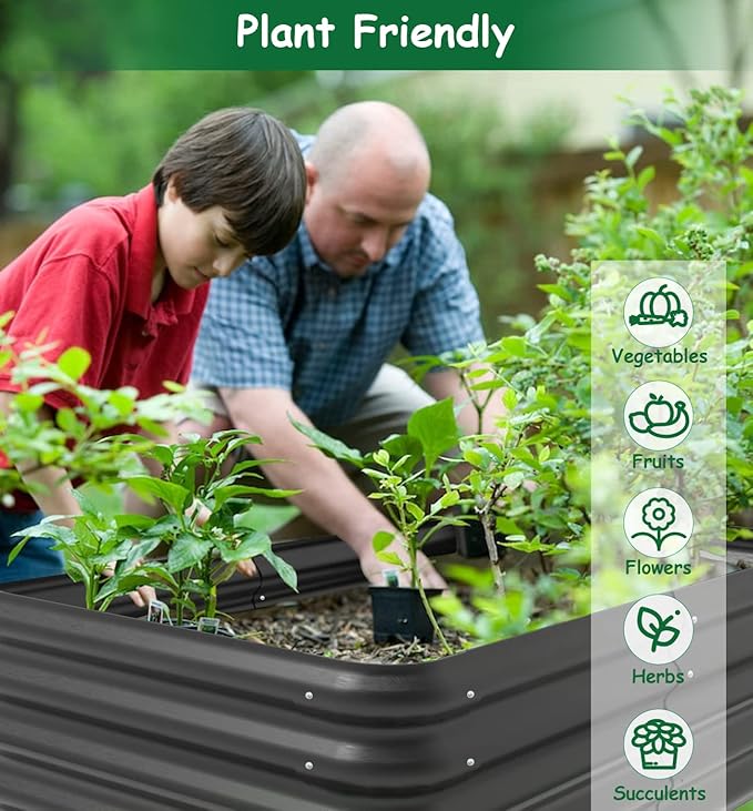 3x3x1 FT Raised Garden Bed with Steel Cable, Elevated PP Planter Box Stand for Gardening, Backyard Patio Ground Raised Bed for Planting Vegetables Flower Herb and Succulents, Black