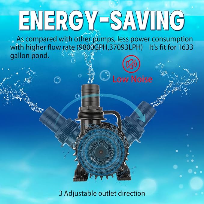 WaterRebirth (8600GPH 520W, UL listed) High Flow Submersible Water Fountain Aquarium Sump Pond Electric Waterfall Pump PS-8600