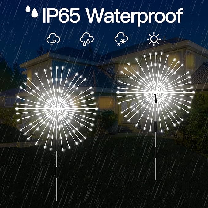 Solar Outdoor Lights,4 Pack 120 LED Waterproof Solar Firework Lights are 8 Modes Decorative Sparkles Stake Landscape Light,Garden Copper Wire Firework Lamp for Backyard Lawn Patio Decor(Cool White)
