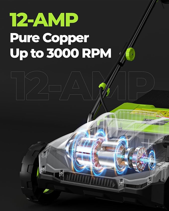 2-in-1 Electric Dethatcher and Scarifier, 13-Inch Raking & Scarifying, Turf Dethatcher & with 4-Position Height Adjustment, 14.5 gal Removable Thatch Bag for Lawn Health