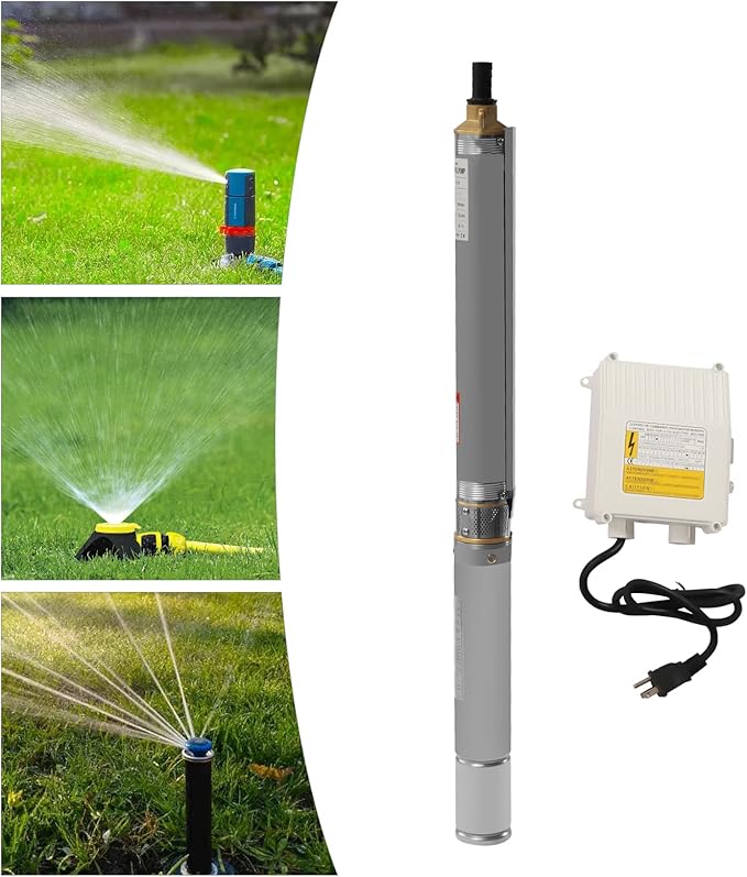 Deep Well Submersible Pump 110V 370W Electric Solar Powered Water Pump, 16 GPM Flow, 216ft Lift, Farm Ranch Irrigation Submersible Bore Hole Deep Well Pump 3420 RPM