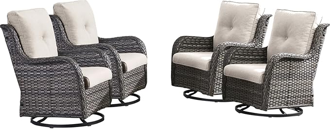 HUMMUH Outdoor Swivel Rocker Wicker Patio Chairs High Back PE Rattan Glider Chairs 4PCS Patio Furniture Set(Grey,Beige)