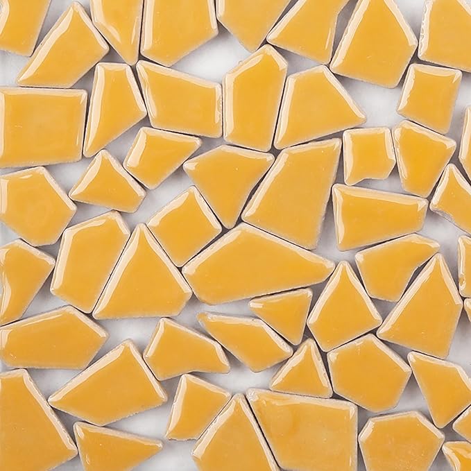 200g Pack of Mosaic Tile Supplies for DIY Crafts, Plates, Picture Frames, Flowerpots, Handmade Jewelry - Irregular Size Triangles Trapezoids Polygons Ceramic Decorative Tiles (Light Orange)