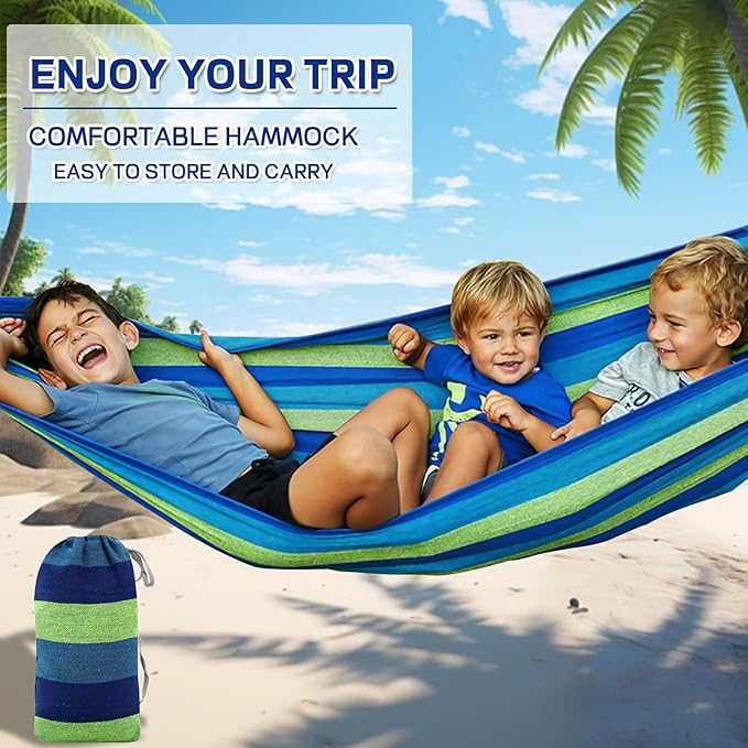 Durable Hammocks 660 Lbs Capacity, Camping Essentials Hiking Gear Accessories Max 2 X Tree Straps & Carabiners & Duckbilled Buckle & Thicker Rope & Portable Carrying Bag Included (Blue)