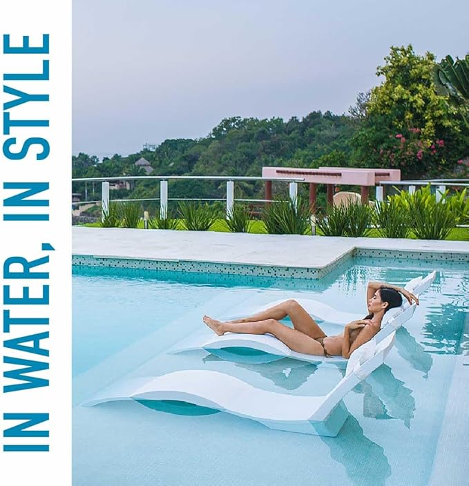 Ledge Lounger- Signature Chaise Deep - Inside Pool & Sun Shelf Lounge Chair - Designed for Deep Shelves 10”-15” - Compatible with All Pool Types - Poolside & Sun Deck Tanning - Set of 2 - Granite Gray