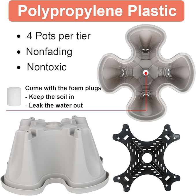 Vertical Planter 6 Tier Stackable Planters Garden Planters Strawberry Herb Flower and Vegetable Planter Indoor Outdoor Gardening Pots with Removable Wheels and Tools 2-Pack