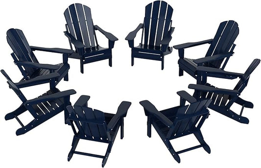 Westin Outdoors Laguna WO Outdoor Adirondack Folding Patio Chairs 8 PCS Set Retro Beach Aesthetic for Backyard, Lawn, Patio, Deck, Garden, Weather Resistant Polyethylene Plastic Lounger (Navy Blue)