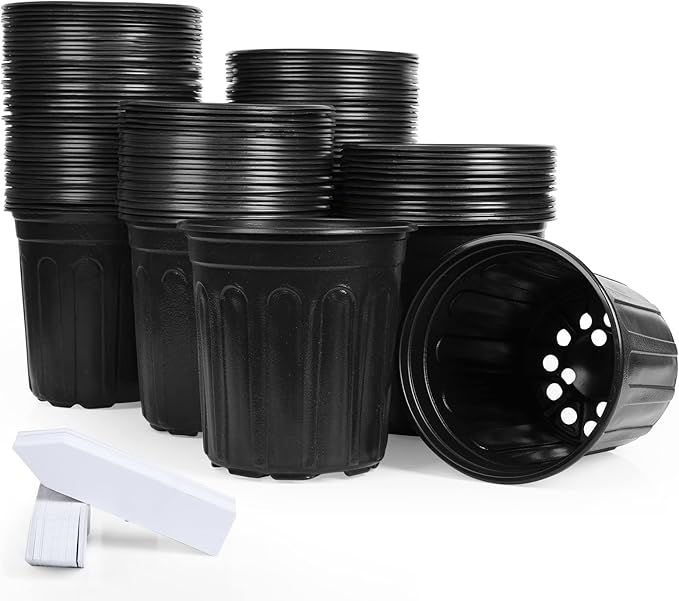 JERIA 100-Pack 1 Gallon Flexible Plant Nursery Pots with 100Pcs Plant Labels,Thickened Soft Plastic Seedling Pots,Seed Starting Pot Flower Plant Container for Succulents，Seedlings