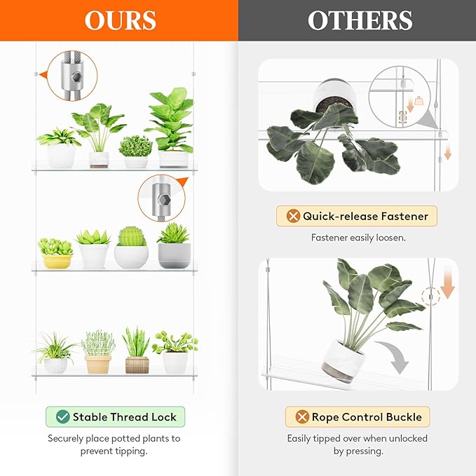 Lifewit 2-Tier Window Plant Shelves 15 inch, Acrylic Adjustable Hanging Floating Shelf, Window Sill Extender for Indoor Succulent Plants, Micro Greens, Seed Starter Pots, Herb Planters