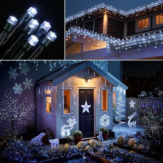 Toodour Solar Christmas Lights, 2 Packs Total 144ft 400 LED 8 Modes Solar String Lights, Waterproof Solar Outdoor Christmas Lights for Garden, Patio, Fence, Balcony, Christmas Tree Decor - White