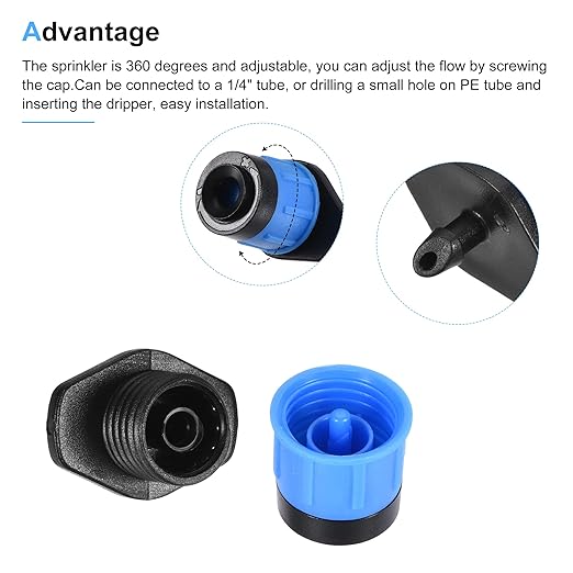 MECCANIXITY Drip Emitters Fan Shape Adjustable 360 Degree Blue for 1/4" Irrigation Tube Hose 50pcs