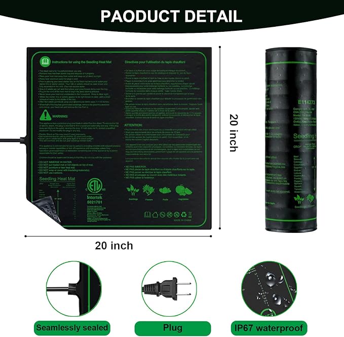 Upgrade 20"x20" Durable Waterproof Seedling Heat Mat with ETL Certified, Warm Hydroponic Heating Pad for Germination,Indoor Gardening,Brewing and Greenhouse