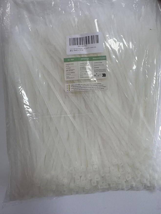 XINGO 1000 PCS White Zip Ties 8 Inch, 60 LBS Tensile Strength, Self-Locking Nylon Plastic Nylon PA66 Wire Ties for Indoor and Outdoor Use