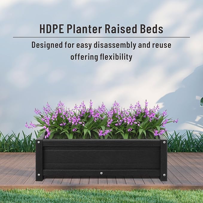 HDPE Raised Planter Box Outdoor,Rot-Resistant and Non-Cracking,Raised Beds for Gardening 29.5 * 14.4 * 9.8 in for Yard,Lawn,Outdoor Planter Boxes Rectangle with Drainage Holes Black