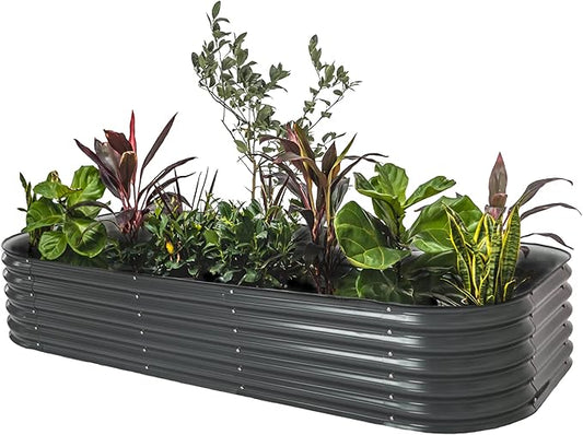 Vego garden Raised Garden Bed Kit, 17" Tall 10 in 1 Modular Raised Garden Beds Kit, Metal Planter Box for Vegetables, Flowers, Herbs, Modern Gray