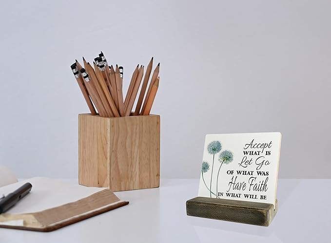 Primitive Wooden Sign, Accept What is Let Go of What Was Have Faith in What Will Be, Desk Plaque with Wooden Stand 4 x 4.3 inches, Inspirational Farmhouse Decor, Home Decor, Mindset Gifts, A
