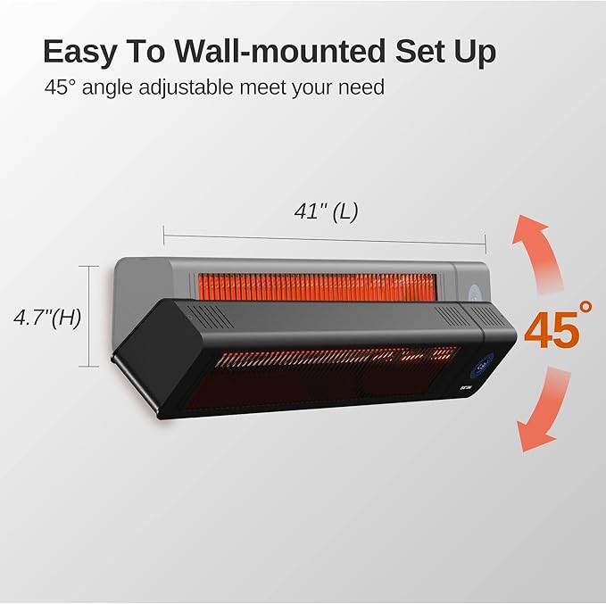 EAST OAK Patio Heater for Commercial Use, 3000W Wall Mounted Electric Infrared Heater, Outdoor Heaters for Patio, Outdoor Heater with IP65 Waterproof & Dustproof Remote Control Black 240V
