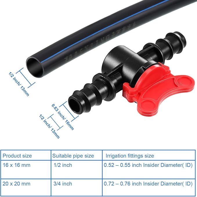 Drip Irrigation Switch Valve Gate Valves for 1/2 Inch Double Male Barbed Valve (4)