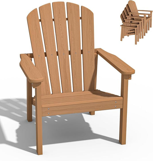 Stackable Adirondack Chair, HDPE Outdoor Patio Chair - Durable and Space Saving, Suitable for Porches, Lawns or Garden, Teak