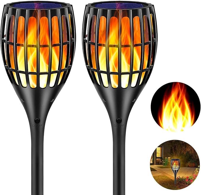 Solar Torch Flame Lights Waterproof Flickering Flames Solar Lights 43" Solar Garden Lights Outdoor Landscape Decoration Lighting Dusk to Dawn Auto On/Off for Yard Garden Pathway, 2 Pack
