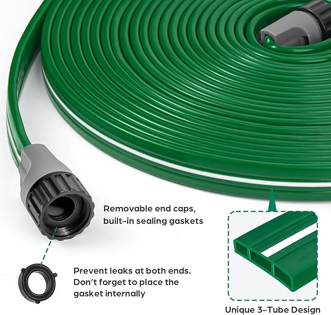 Jin&Bao Sprinkler Hose with Holes 50FT, Heavy Duty Watering Garden Hose, High-Efficiency Sprinklers System for Lawn and Garden with Staples