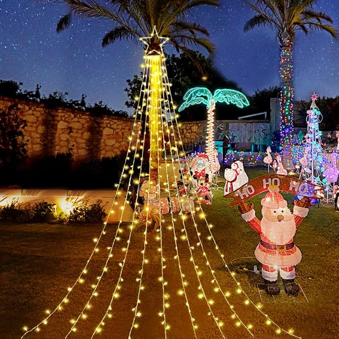 cerflyer (New) Christmas Decoration, String Lights with 12/'' Iron Star Tree Topper, 320 LED 8 Modes Waterproof Indoor Outdoor for Home, Christmas, Holiday - Warm White, YLS1000WD01