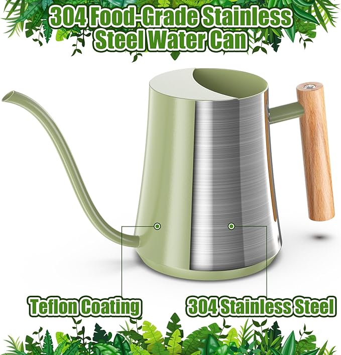 Watering Can Indoor Plants 35oz Sage Green Water Can Indoor Metal Small Water Can Pot with Long Spout for House Bonsai Plants Garden Flower Decorative