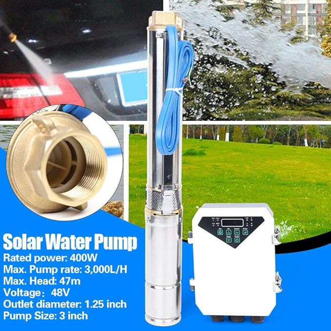 3 Inch Solar Water Pump Submersible Well Deep Bore Screw Well Garden Irrigation Kit with MPPT Controller (48V 400W)
