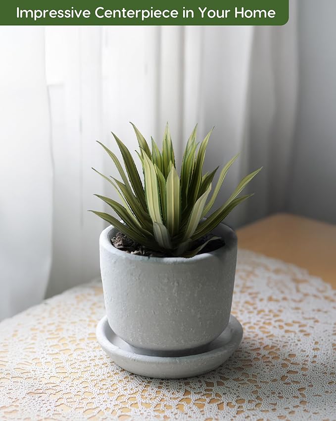 Velener Artificial Outdoor Agave Plants, Green Outdoor Faux Plants with Broad Sword-Shaped Leaves, Small Size UV Resistant Fake Agave Plants for Indoor and Outdoor Decor(14 Inch)-2 Pack