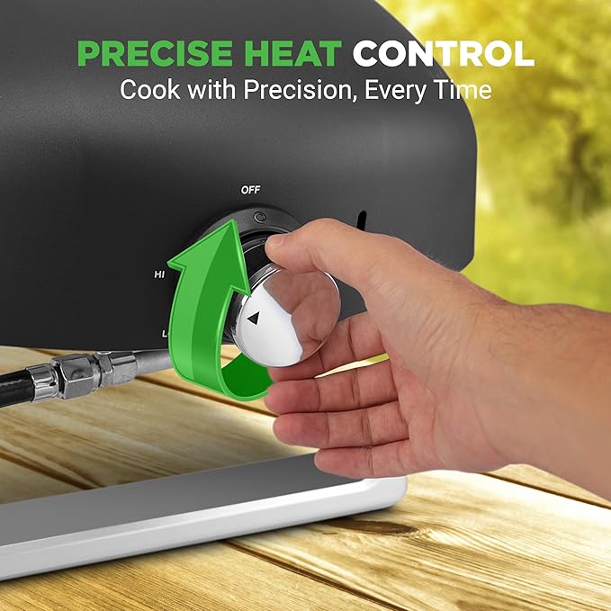 NutriChef Portable Outdoor Gas Pizza Oven - Includes Foldable Feet, Adjustable Heat Control Dial, Burner, Stone & Regulator Hose - Cooks 12" Pizza in 60 Seconds - 25.24'' x 16.14'' x 12.40'' IN