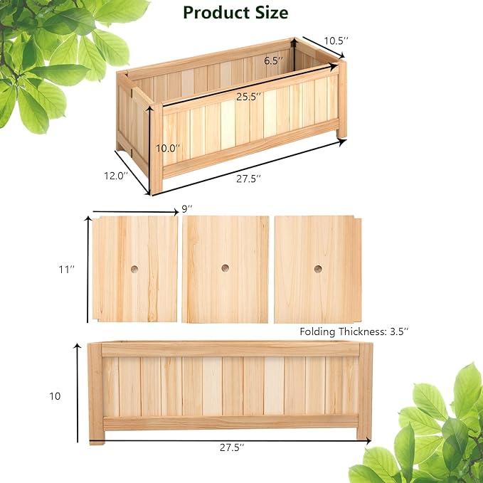 Giantex Raised Garden Bed Folding Flower Planter Vegetable Folding Planting Box for Patio Lawn Garden Backyard Elevated Outdoor Wood Planter Boxes, 27.5" Lx12 Wx10 H