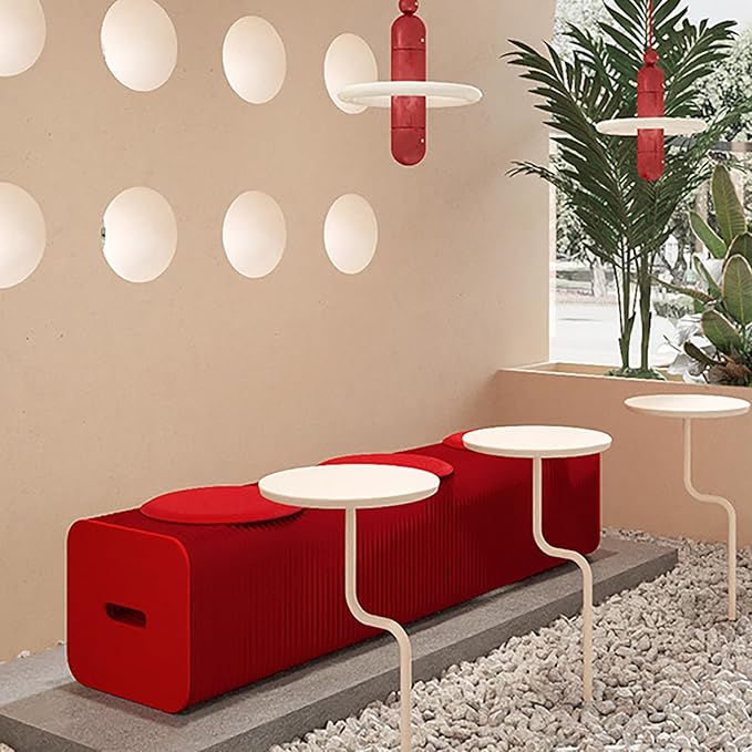 Foldable Kraft Paper Stool, Honeycomb Accordion Folding Bench, Collapsible Paper Stool for Small Spaces, Portable Footrest and Side Table for Living Room and Office,Red-44×31×300cm