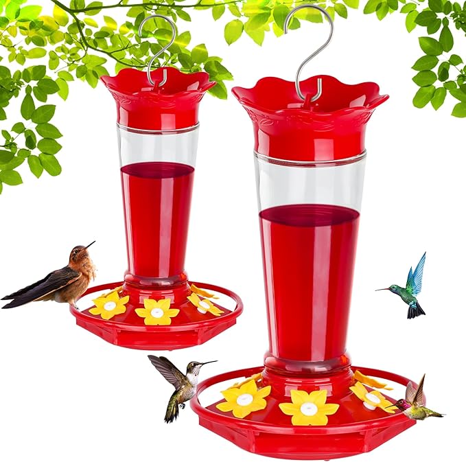 Glass Hummingbird Feeders for Outdoors Hanging Ant and Bee Proof Clear 10 OZ 2 Pack Bird Feeders for Outside Hanging 6 Feeding Stations Bird Nectar Feeder for Garden Yard Décor Gifts for Mom