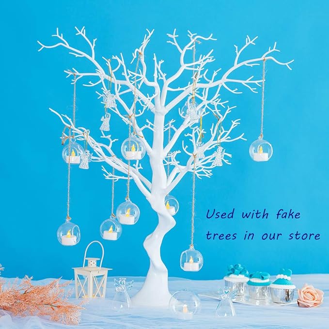 Sziqiqi Hanging Glass Globes Orbs Tea Light Candle Holders with Flameless LED Tealight for Wedding Ornaments, Wedding Birthday Christmas Party Centerpiece Accessory 2.36inch 20pcs +4 Extra