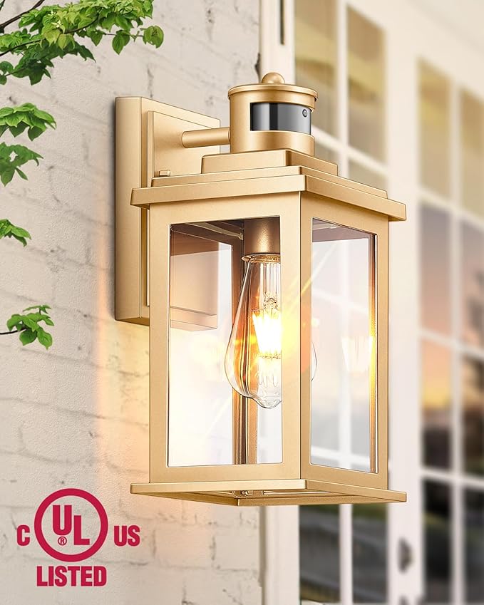 VIANIS Motion Sensor Outdoor Wall Lights Sconce, 2 Pack Dusk to Dawn Outdoor Light Fixture, Gold Waterproof Outdoor Motion Sensor Light for House, Doorway, Entryway, Garden,Hardwired, Non-Solar