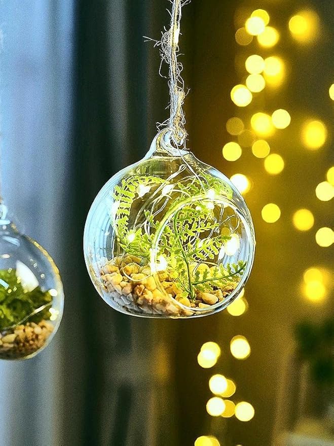 24 Pcs Hanging Tealight Candle Holder, Glass LED Tealight Holder Hanging Glass Globe Plant Terrariums, 2.36" Diameter Hanging Tealight Holder Terrarium for Wedding Home Party Tree Decoration