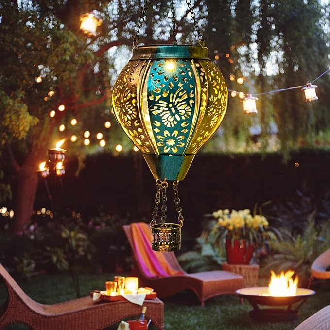 pearlstar Butterfly Lantern Outdoor Solar Hanging Hot Air Balloon Lantern Waterproof Solar Light Decorative for Porch Shed Fence Patio Yard Garden Lighting, Gardening Gift for Women Mom