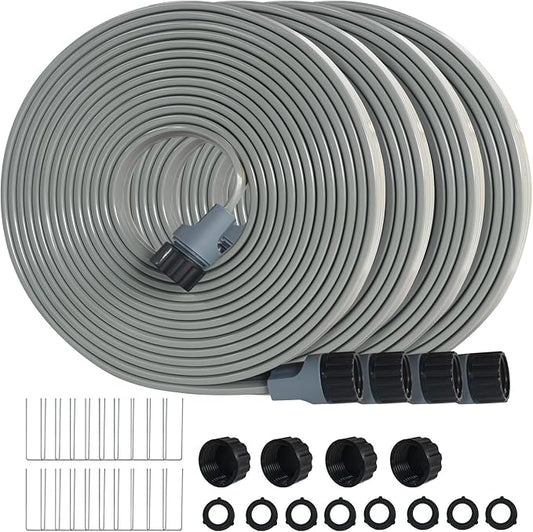 Hopegiver Sprinkler Soaker Hose 50ft 4-Pack Yard, Sprinkler Hose 200 ft for Lawn Water Saving with Stakes, Drip Irrigation Hoses Garden Watering System(Grey,50ft 4-Pack)