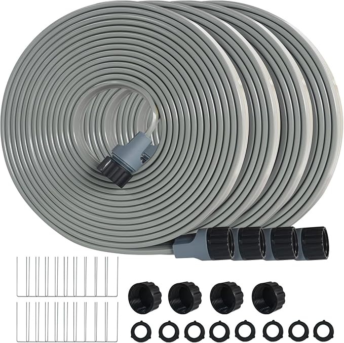 Hopegiver Sprinkler Soaker Hose 10ft 4-Pack Yard Sprinkler Hose for Lawn Water Saving with Stakes, Drip Irrigation Hoses Garden Watering System(Grey,10ft 4-Pack)