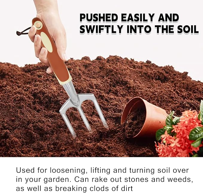 Garden Tool Set, 6 Pack Heavy Duty Gardending Hand Tools Kit with Non-Slip Rubber Grip, Ideal Gardening Gifts for Women