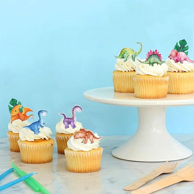 62pcs Edible Dinosaur and Turtle Back Leaves Cake Topper Cupcake Toppers Wedding Themed Party Birthday Cake Decoration Mixed Size & Colour(Tasteless)
