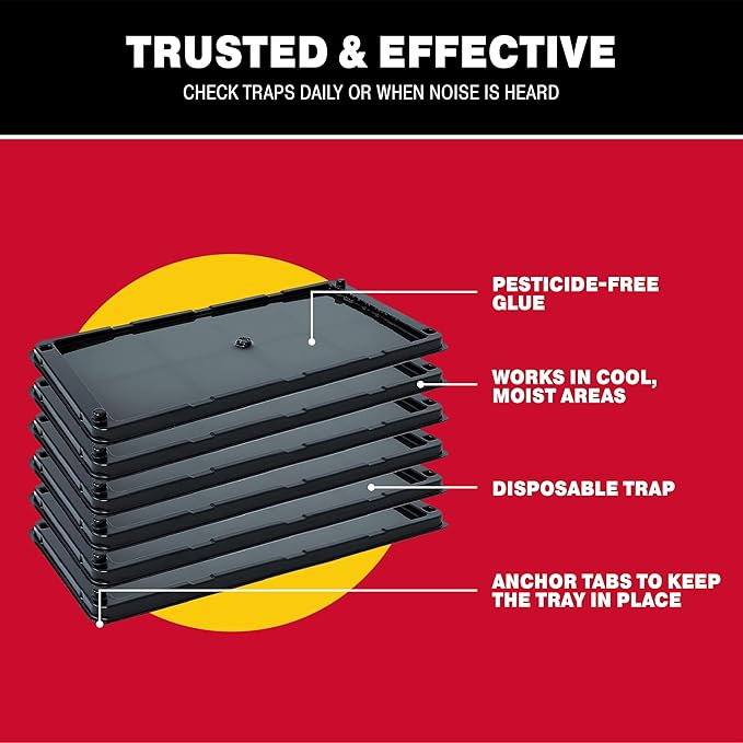 Catchmaster Rat & Mouse Glue Traps with Sticky Putty 6Pk, Large Bulk Glue Board, Rat & Mouse Traps Indoor for Home, Adhesive Plastic Tray for Snakes, Mice & Spiders, Pest Control for House & Garage